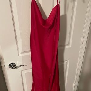 Red, Satin, Mid-Length dress